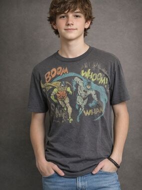 Junk Food Clothing Charcoal Batman Comic Graphic Tee